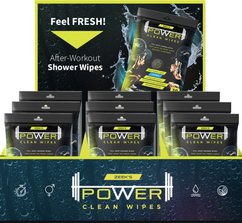 Counter display for Zeek's Power Clean Wipes